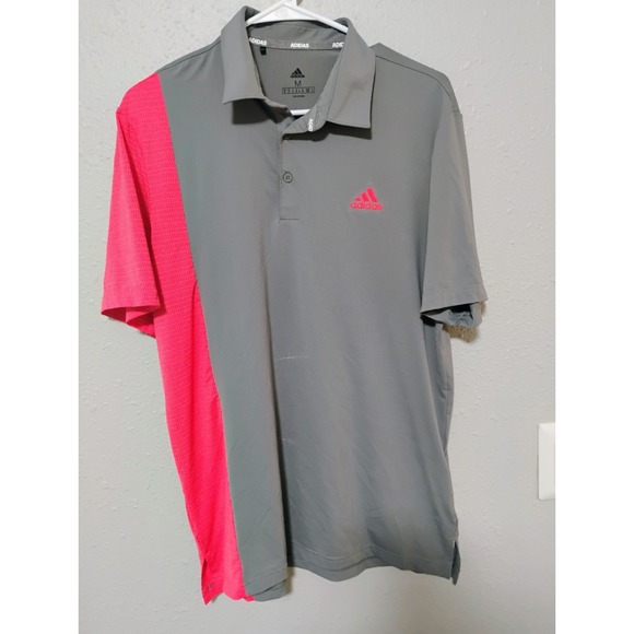 Adidas Golf Performance Polo Men's Size Medium UPF 50 Gray Pink - Picture 1 of 4